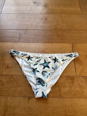 O'Neill White Bikini Bottom with Teal Sea Shell & Starfish Print
